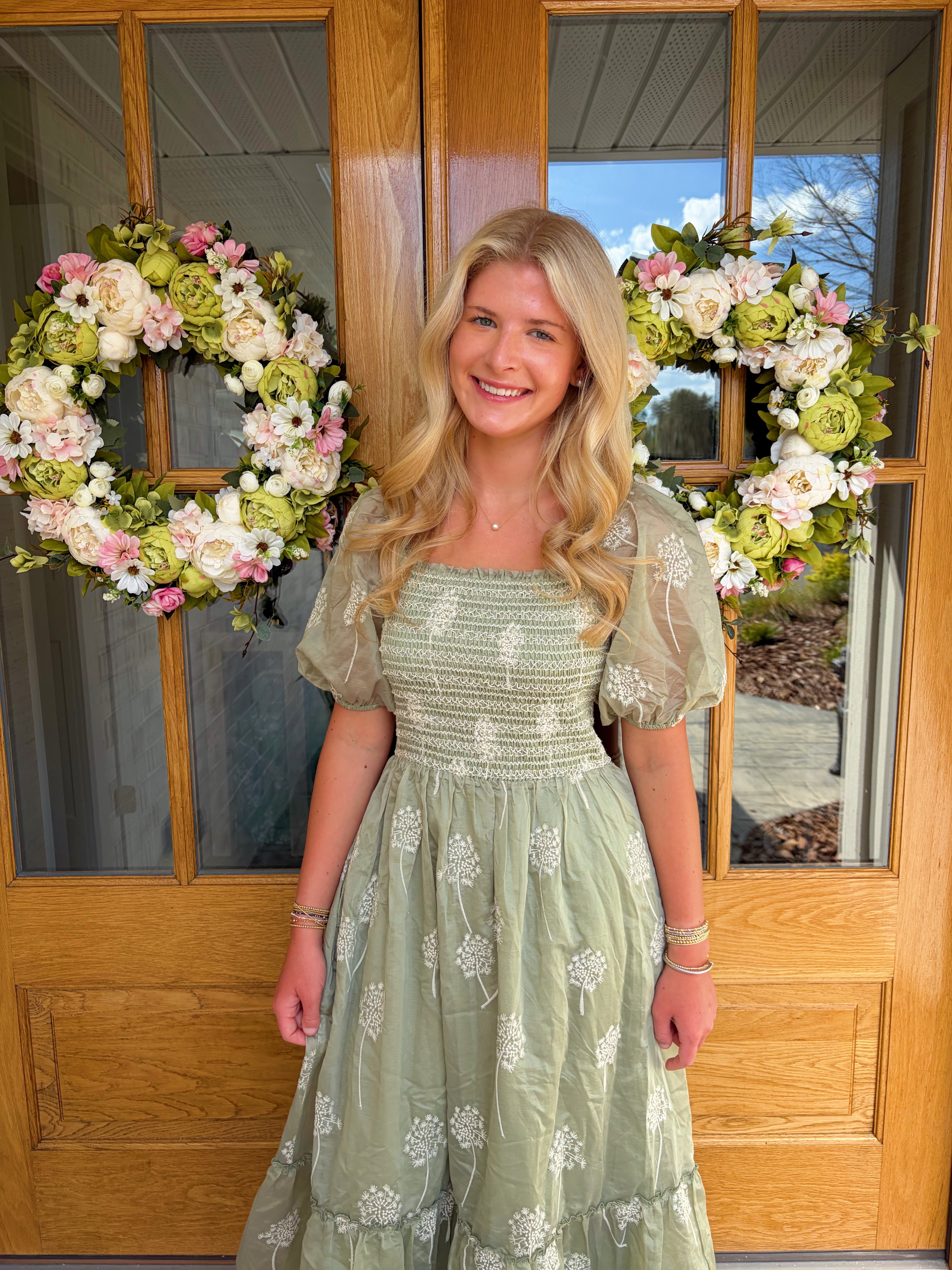 Nora Embroidered Smocked Maxi Dress