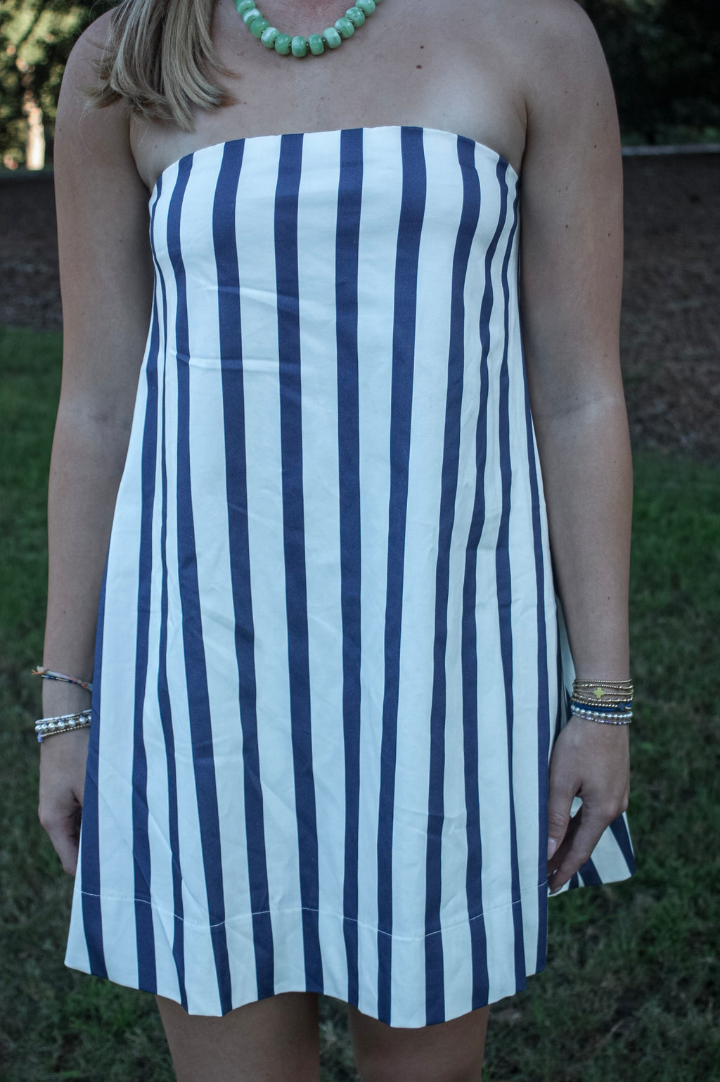 Caroline Striped Strapless Mini Dress