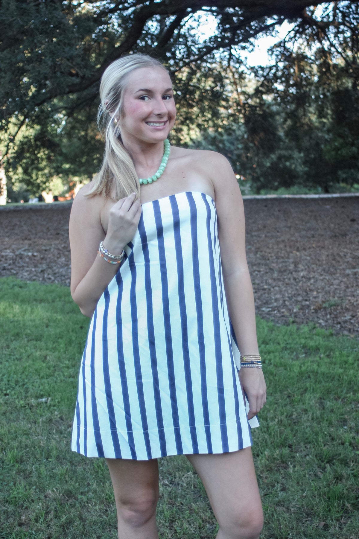 Caroline Striped Strapless Mini Dress