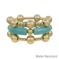 Set of 3 14MM Gold Beaded and Mint Acrylic Tube Stretch Bracelets