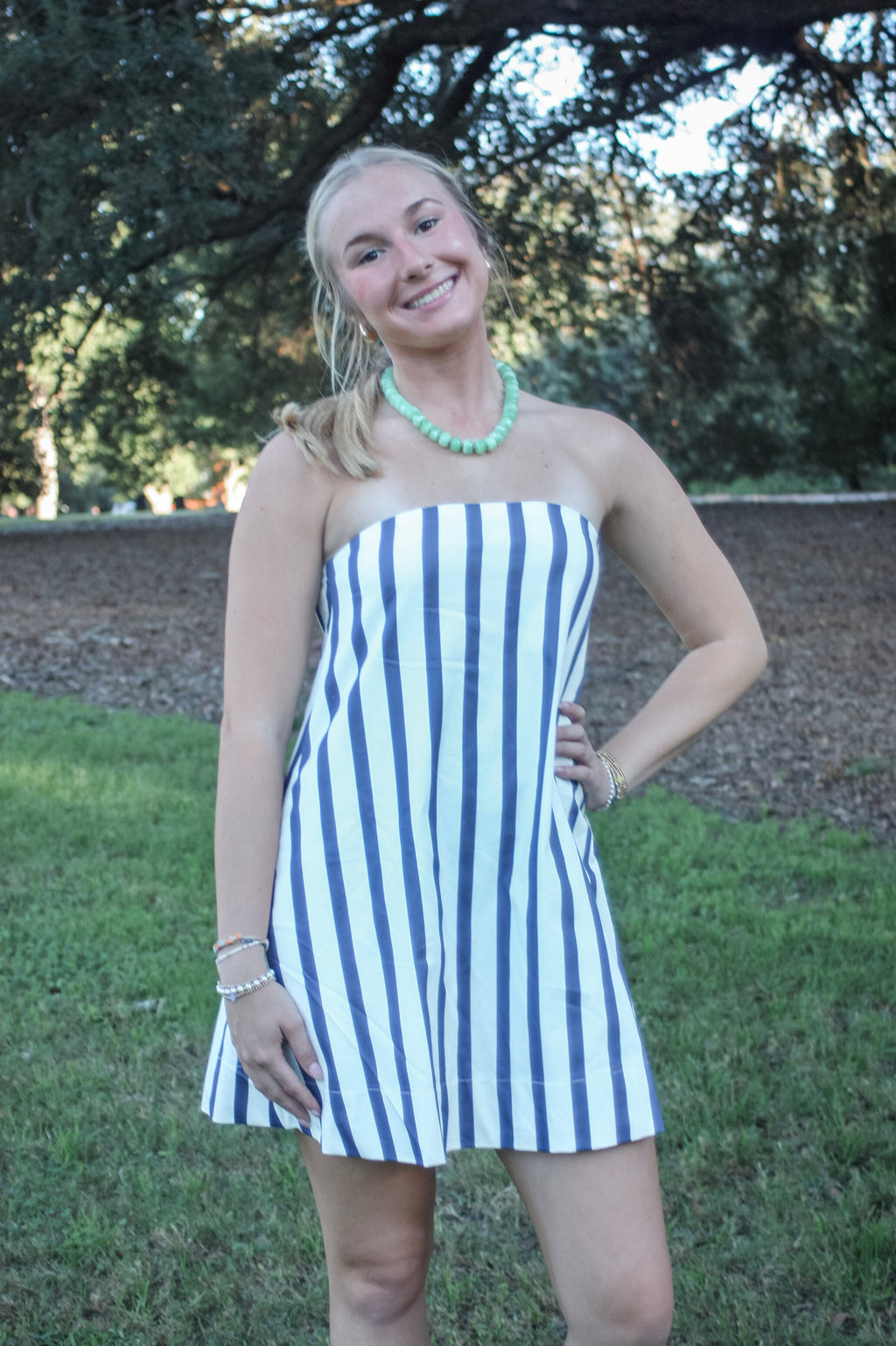 Caroline Striped Strapless Mini Dress