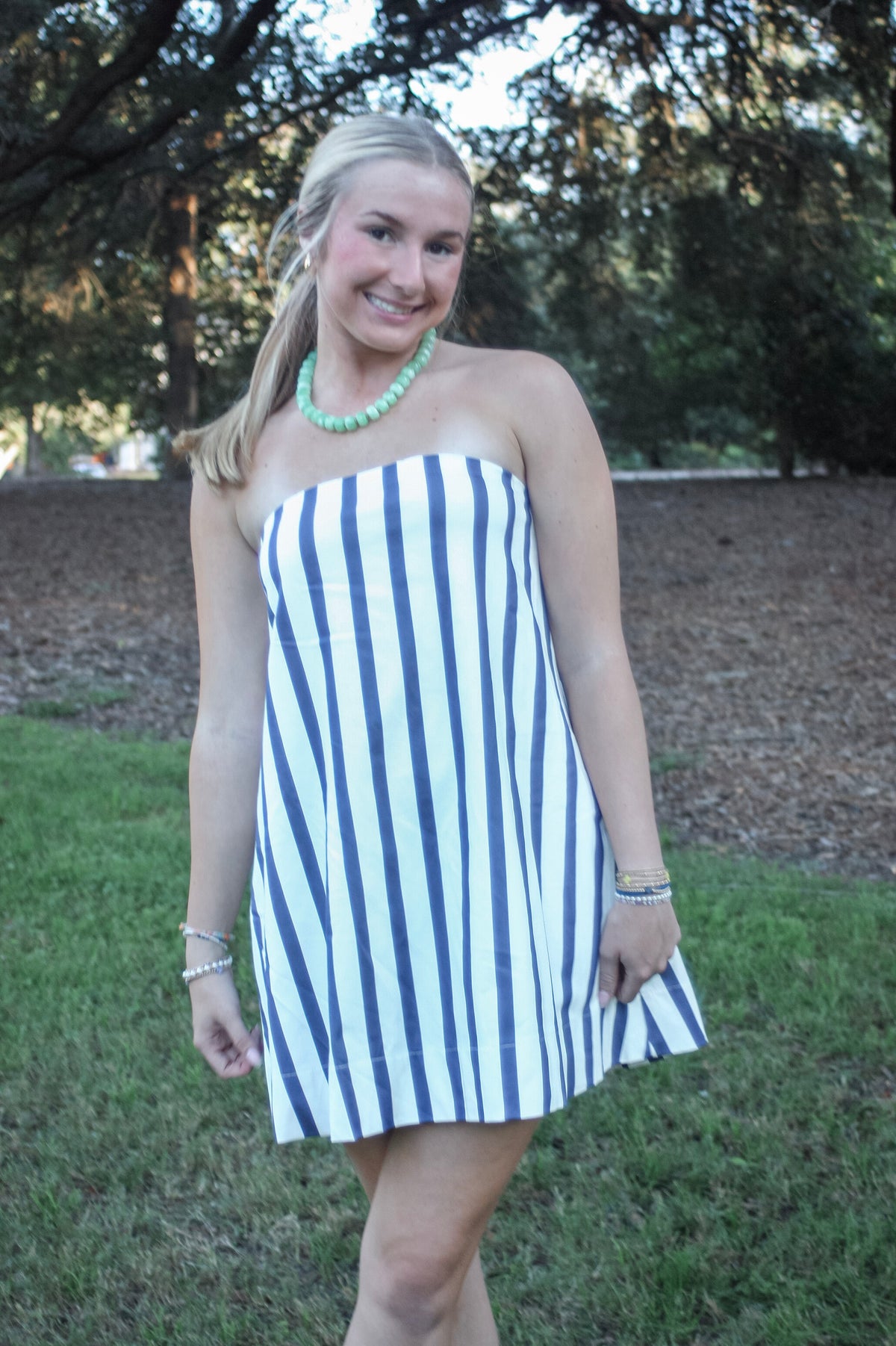 Caroline Striped Strapless Mini Dress
