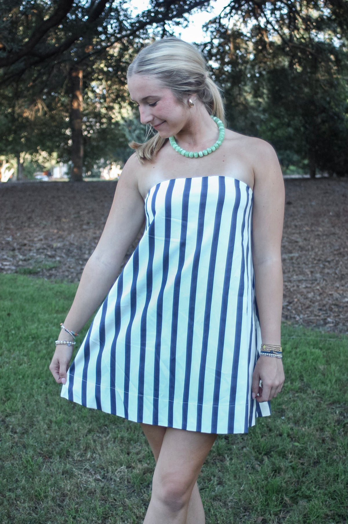 Caroline Striped Strapless Mini Dress