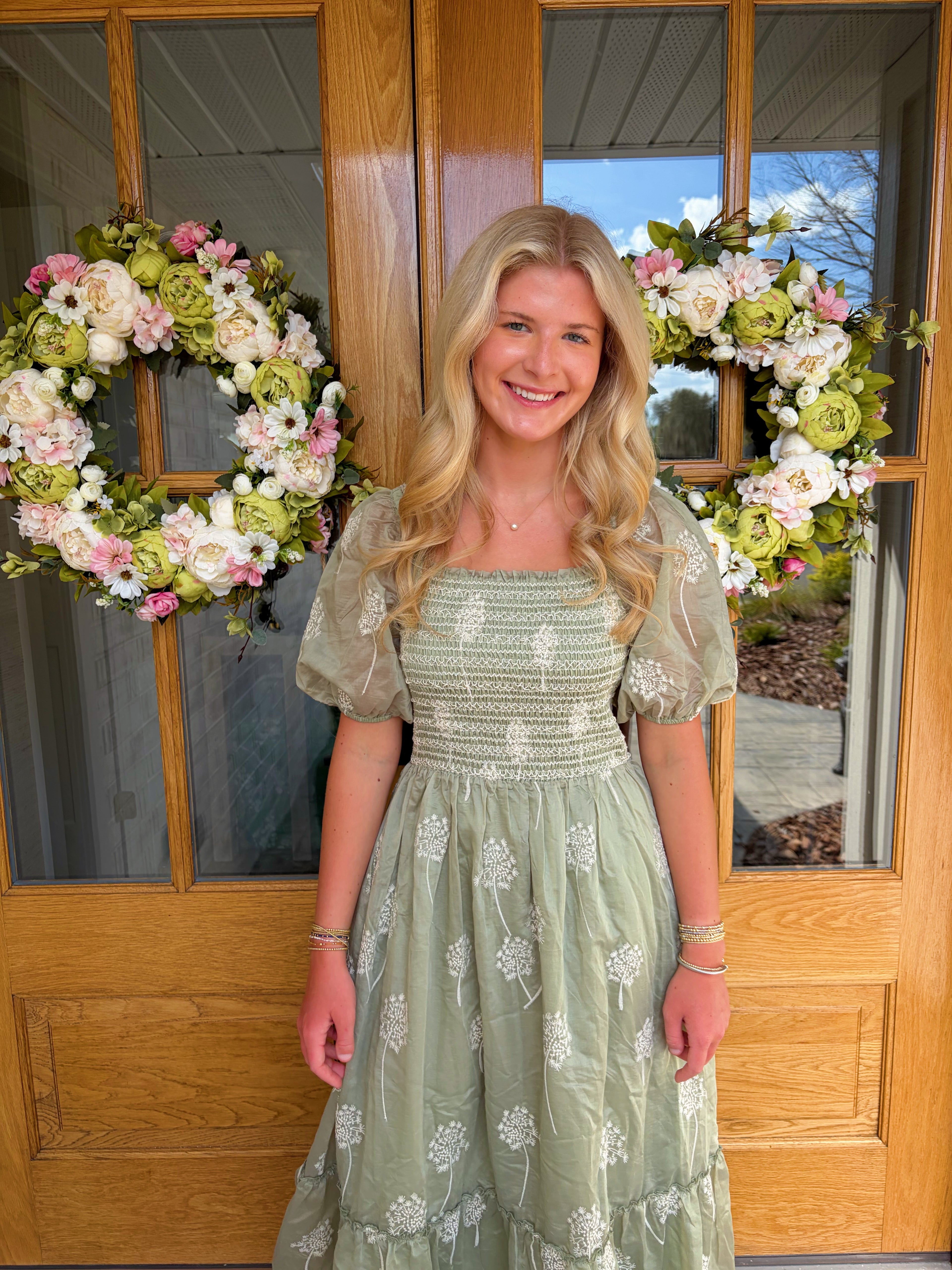 Nora Embroidered Smocked Maxi Dress