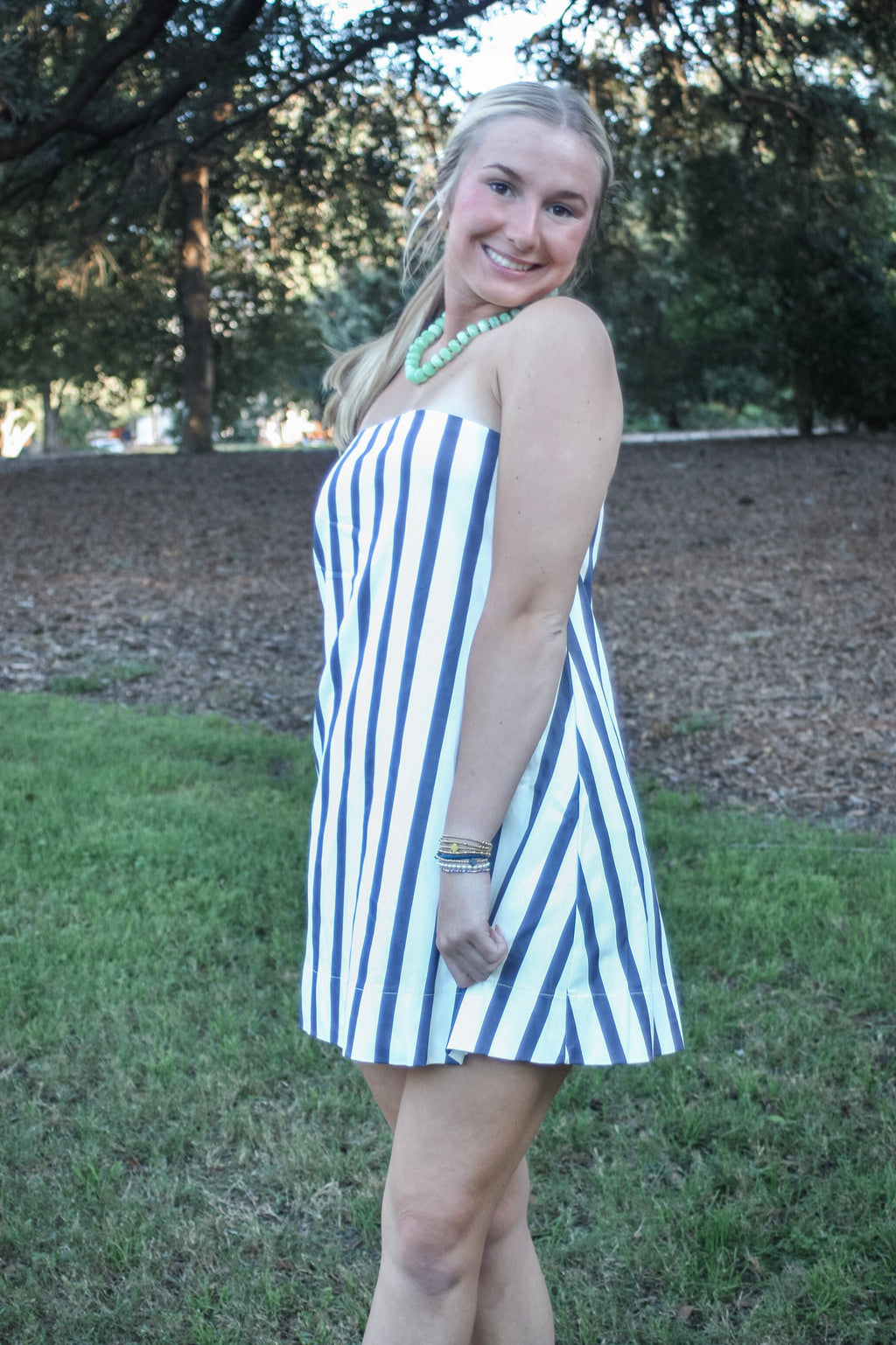 Caroline Striped Strapless Mini Dress