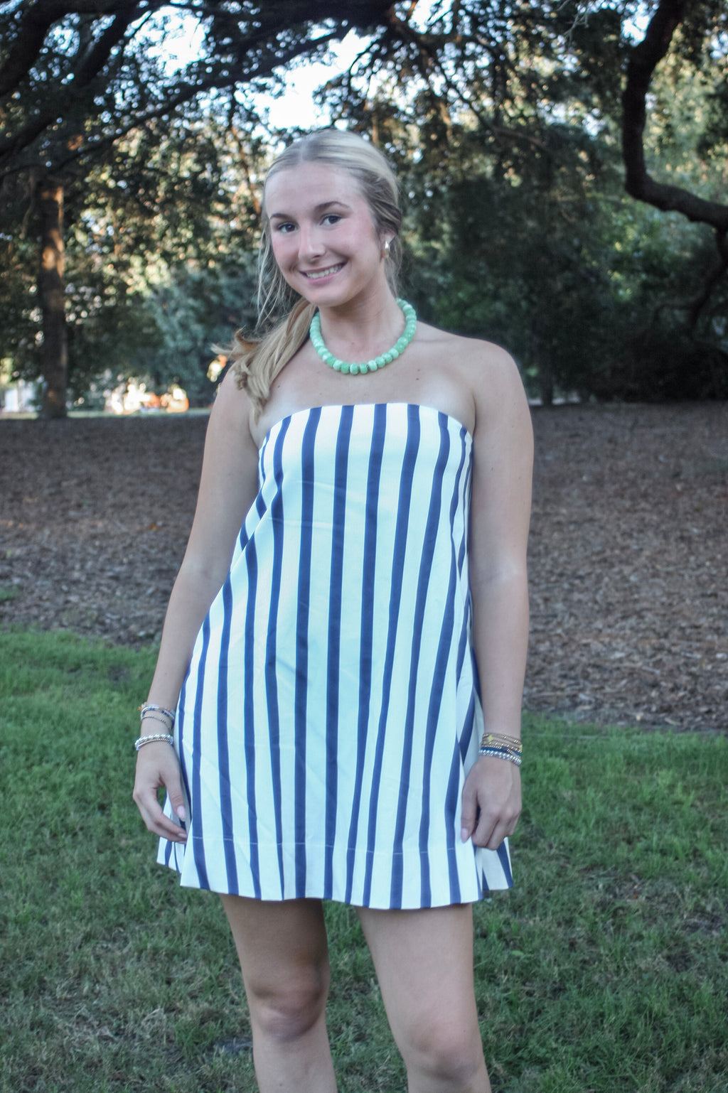 Caroline Striped Strapless Mini Dress
