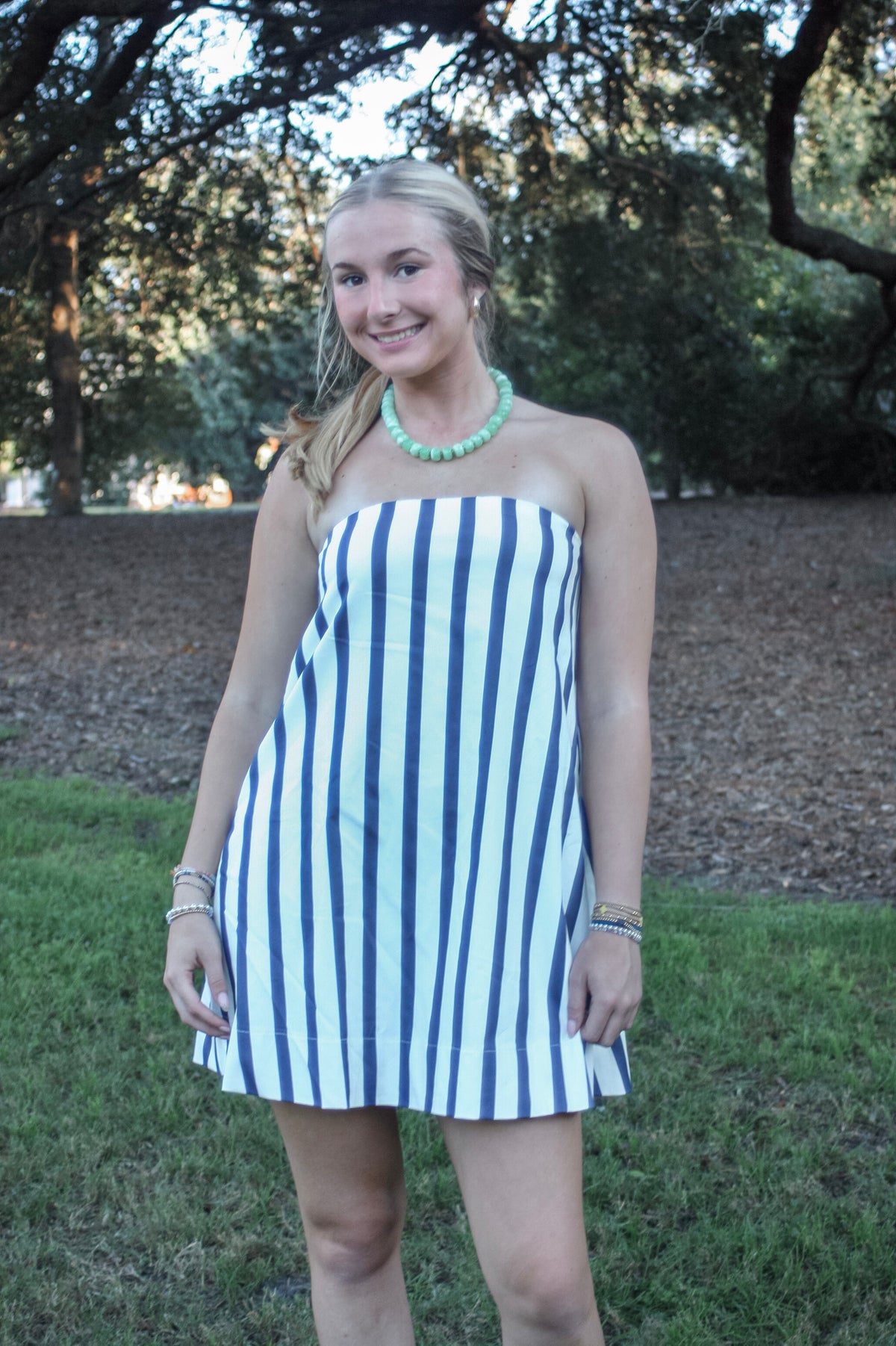 Caroline Striped Strapless Mini Dress
