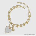 Gold Chain with White Studded Heart Charm Bracelet