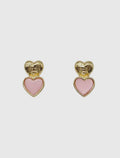 Gold Hammered and Pink Heart 1" Earrings