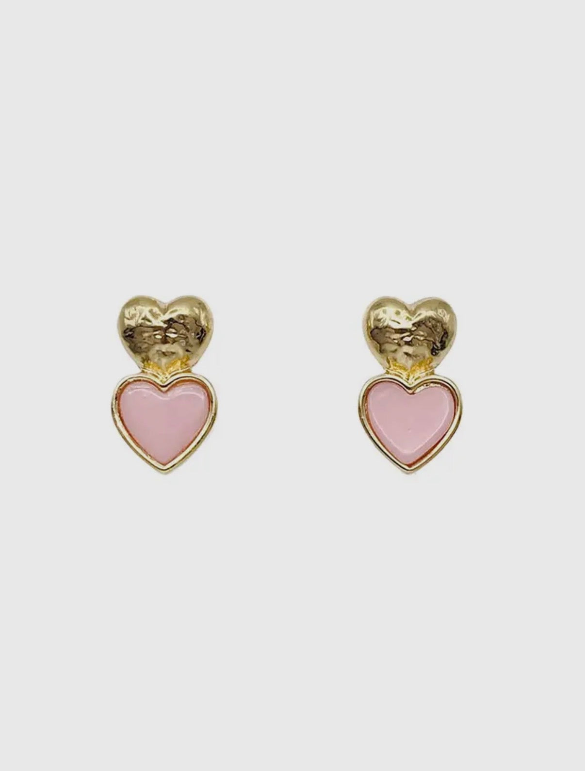 Gold Hammered and Pink Heart 1" Earrings
