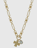 Gold Open Chain with Hammered Cross and Rhinestone 16"-18" Necklace
