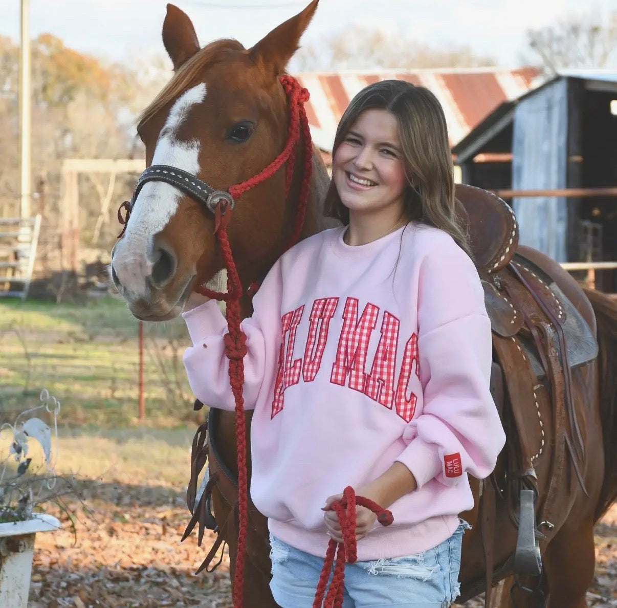 Lulu Mac Pink W/ Red Gingham Sweatshirt